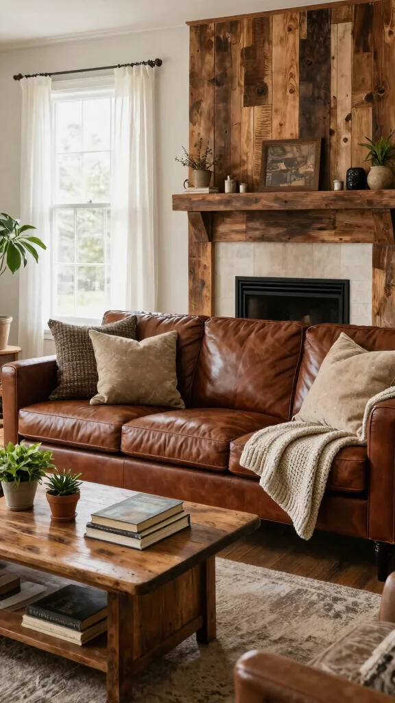 12 Leather Couch Living Room Ideas for a Warm Sophisticated Interior - 3. Create a Rustic Retreat 1