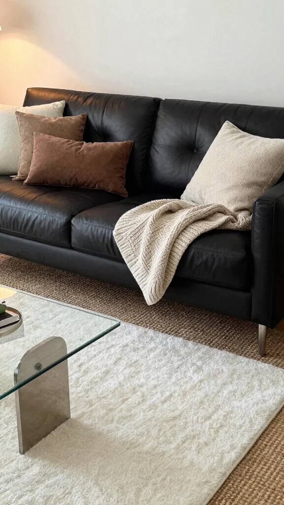 12 Leather Couch Living Room Ideas for a Warm Sophisticated Interior - 5. Layering Textures 1