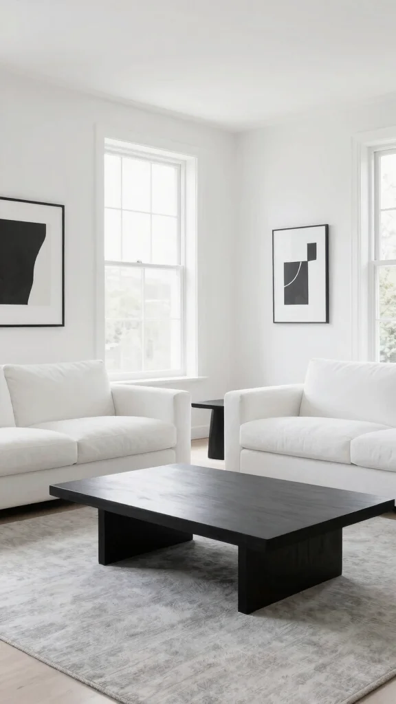 12 Living Room 2-Couch Layout Ideas for a Balanced Symmetrical Space - 7. Minimalist Monochrome Magic 1