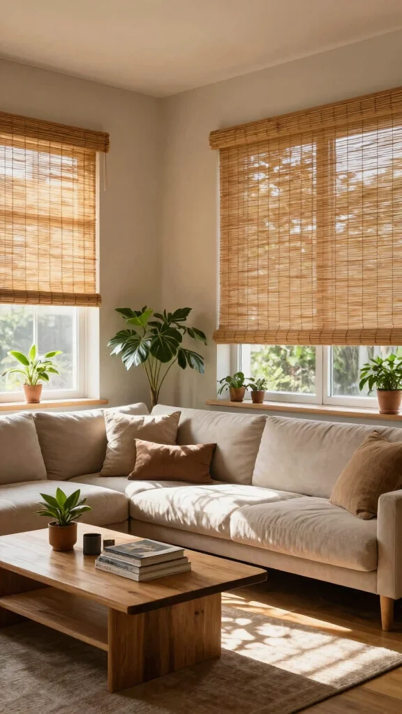12 Living Room Blind Ideas for Privacy, Light Control, and Style - 1. Bamboo Shades for a Natural Touch 1