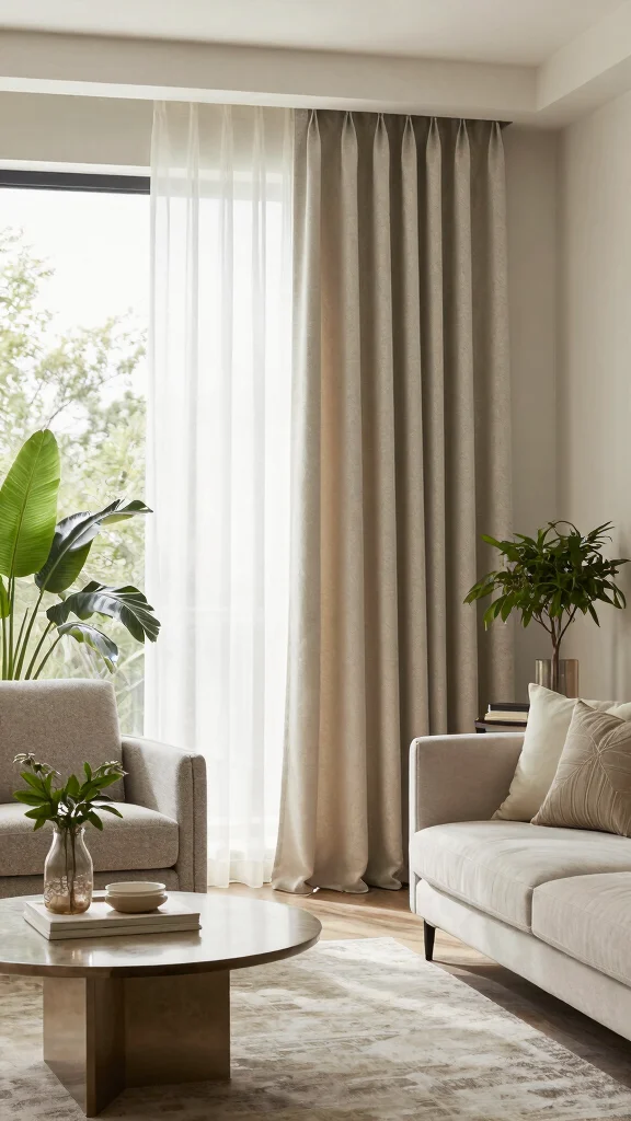 12 Living Room Blind Ideas for Privacy, Light Control, and Style - 11. Layered Window Treatments for Texture 1