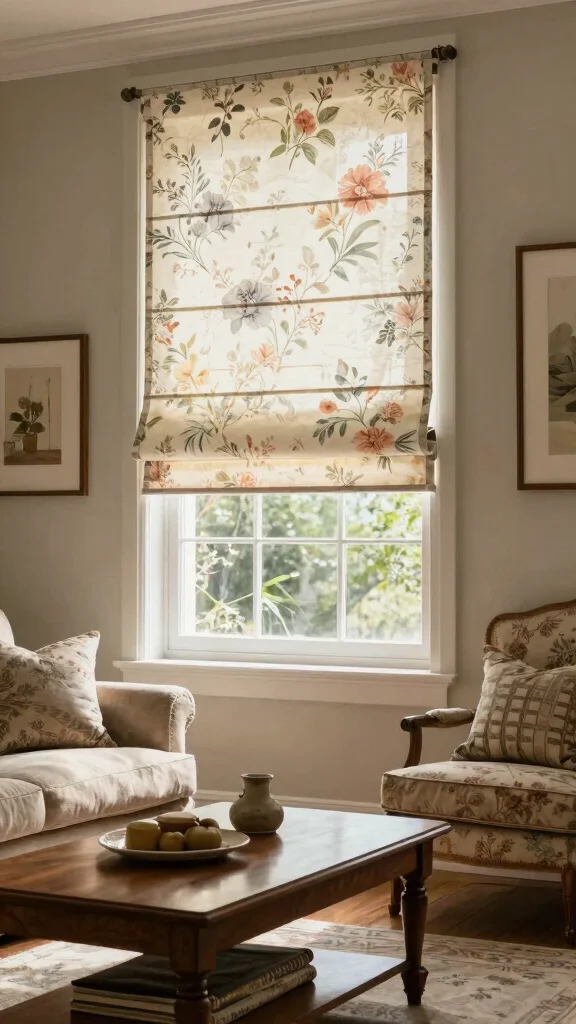 12 Living Room Blind Ideas for Privacy, Light Control, and Style - 4. Roman Shades for Elegance and Texture 1