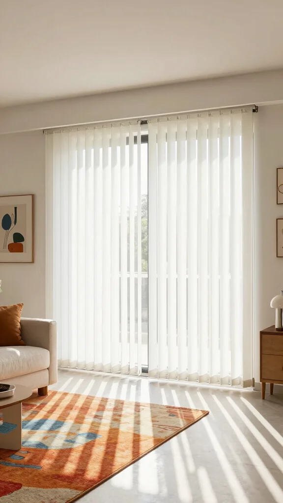 12 Living Room Blind Ideas for Privacy, Light Control, and Style - 7. Vertical Blinds for Space Management 1