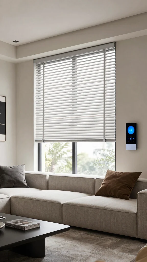 12 Living Room Blind Ideas for Privacy, Light Control, and Style - 8. Smart Blinds for Modern Living 1