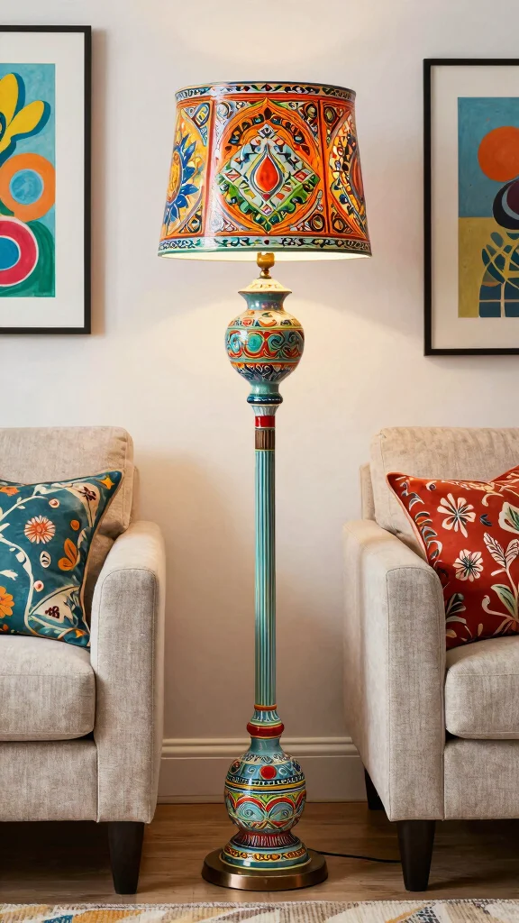 12 Living Room Floor Lamp Ideas for a Warm Functional Glow - 10. Colorful Ceramic Floor Lamp 1
