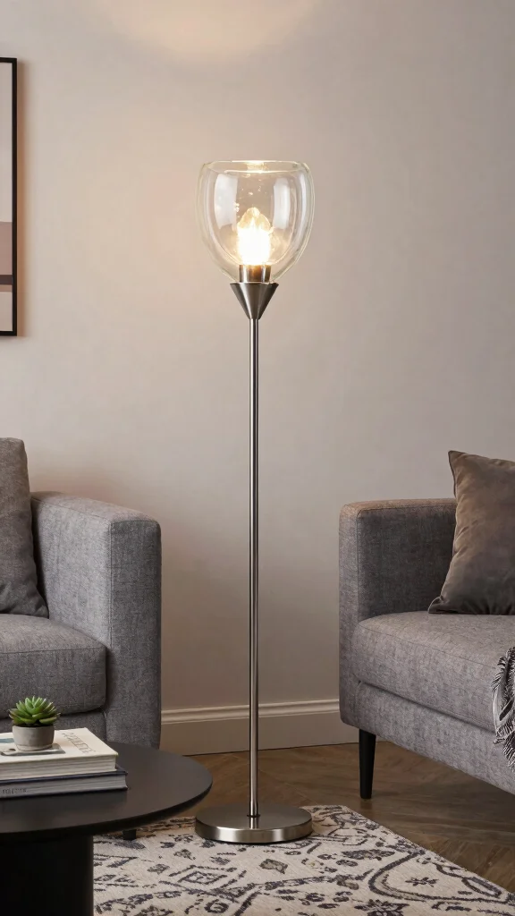 12 Living Room Floor Lamp Ideas for a Warm Functional Glow - 2. Recycled Glass and Metal Lamp 1
