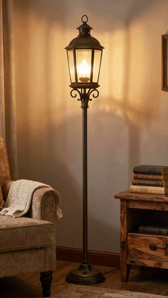 12 Living Room Floor Lamp Ideas for a Warm Functional Glow - 3. Vintage Style Lantern Floor Lamp 1