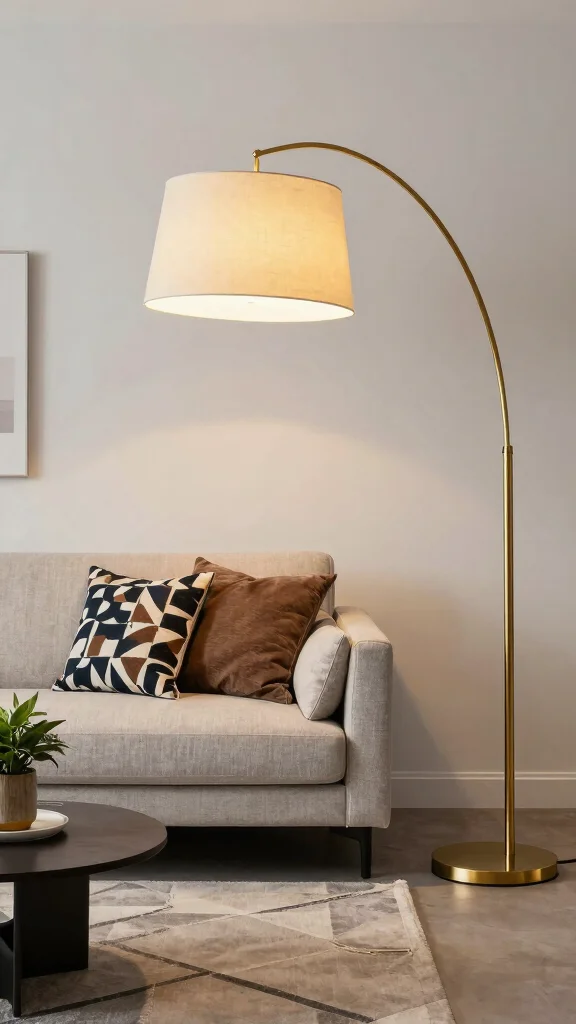 12 Living Room Floor Lamp Ideas for a Warm Functional Glow - 4. Mid-Century Modern Arc Lamp 1