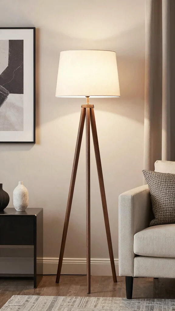 12 Living Room Floor Lamp Ideas for a Warm Functional Glow - 5. Stylish Tripod Floor Lamp 1