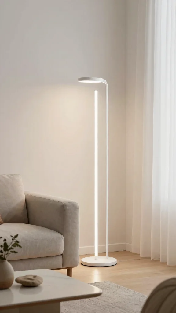 12 Living Room Floor Lamp Ideas for a Warm Functional Glow - 6. Minimalist LED Floor Lamp 1