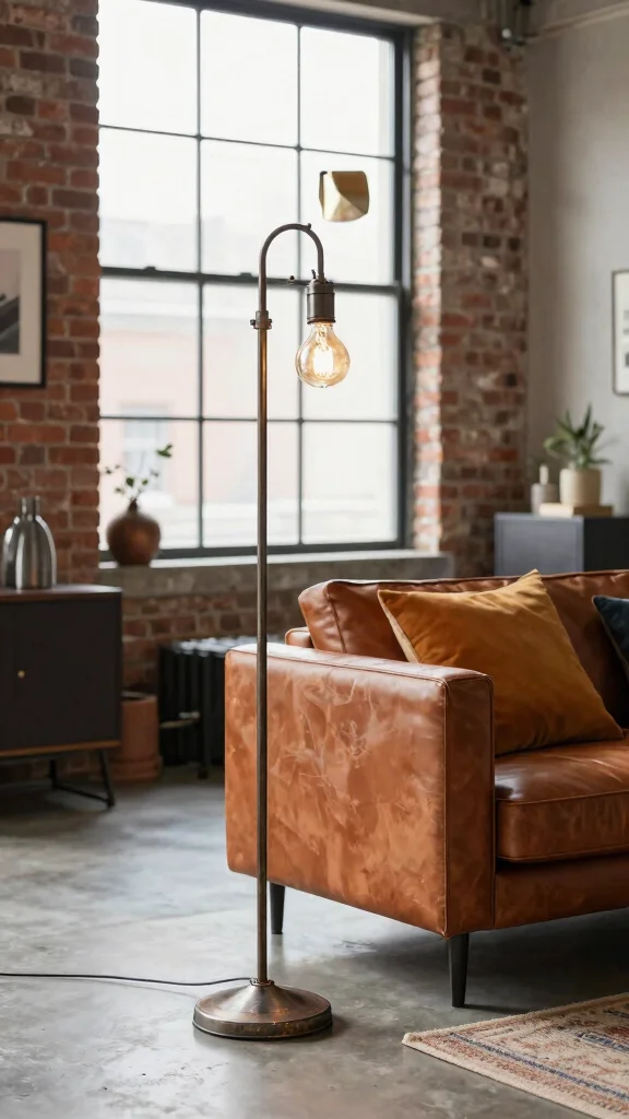12 Living Room Floor Lamp Ideas for a Warm Functional Glow - 7. Industrial Style Floor Lamp 1