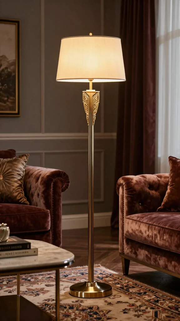 12 Living Room Floor Lamp Ideas for a Warm Functional Glow - 8. Art Deco Inspired Floor Lamp 1