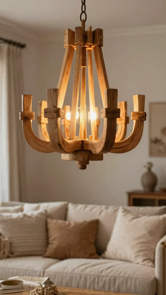 12 Living Room Hanging Light Ideas for a Pendant Chandelier or Arc Look - 1. Sustainable Wooden Pendant Chandeliers 1