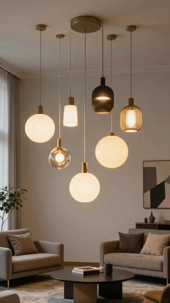12 Living Room Hanging Light Ideas for a Pendant Chandelier or Arc Look - 10. Clustered Hanging Lights for Impact 1