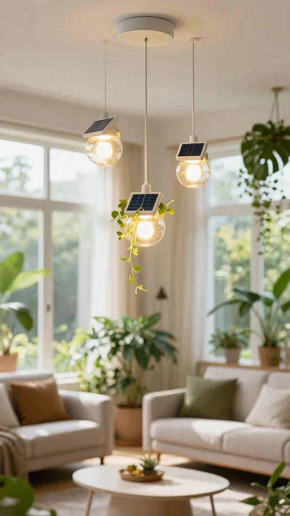 12 Living Room Hanging Light Ideas for a Pendant Chandelier or Arc Look - 11. Sustainability with Solar-Powered Lights 1