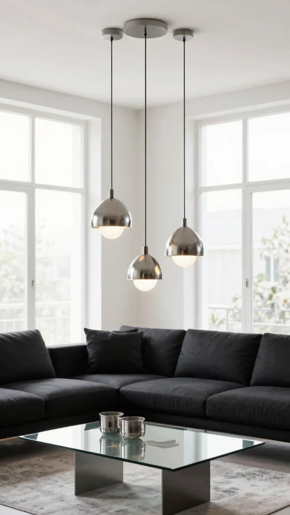 12 Living Room Hanging Light Ideas for a Pendant Chandelier or Arc Look - 2. Minimalist Metal Pendant Lights 1