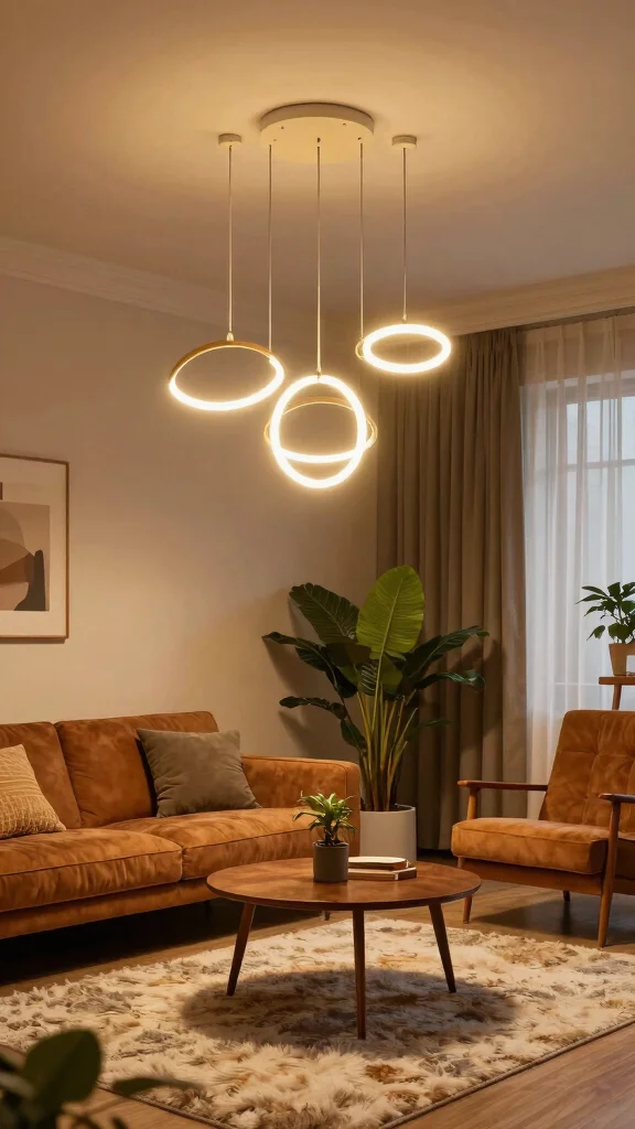 12 Living Room Hanging Light Ideas for a Pendant Chandelier or Arc Look - 8. LED Pendant Lights for Energy Efficiency 1