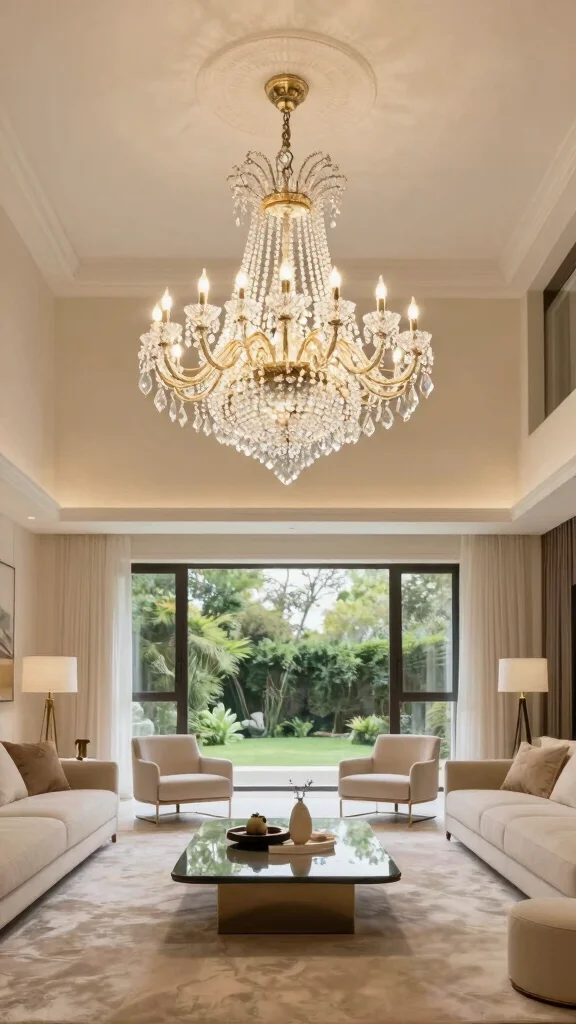 12 Living Room High Ceiling Design Ideas for Grand Dramatic Spaces - 1. Statement Chandeliers 1