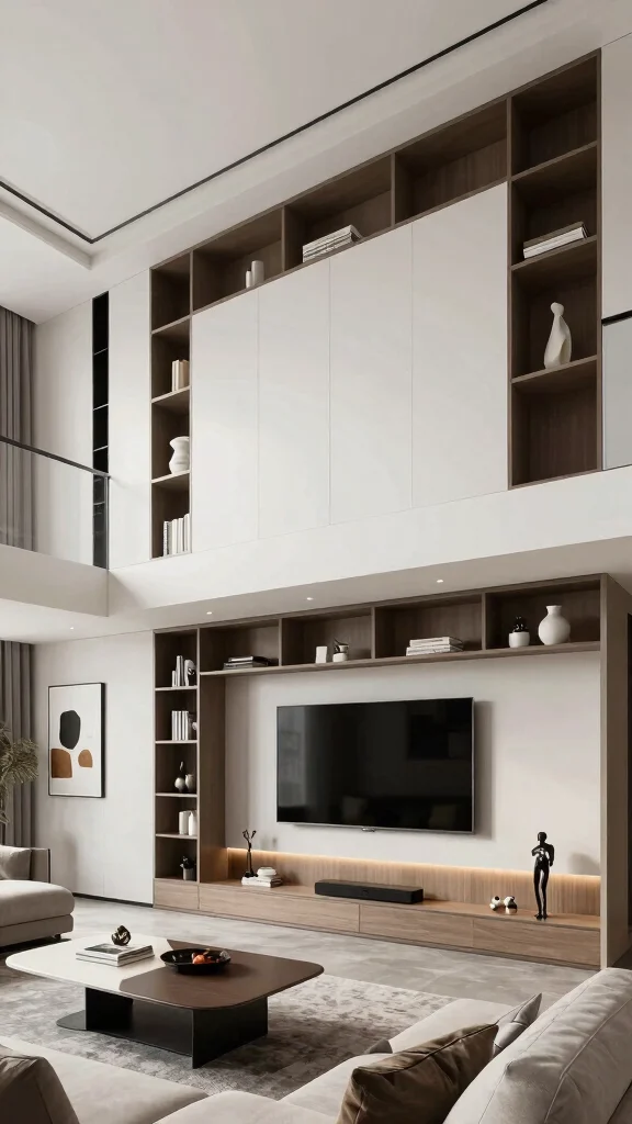 12 Living Room High Ceiling Design Ideas for Grand Dramatic Spaces - 11. Built-In Features 1