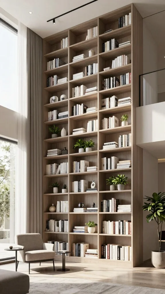 12 Living Room High Ceiling Design Ideas for Grand Dramatic Spaces - 4. Tall Bookshelves 1