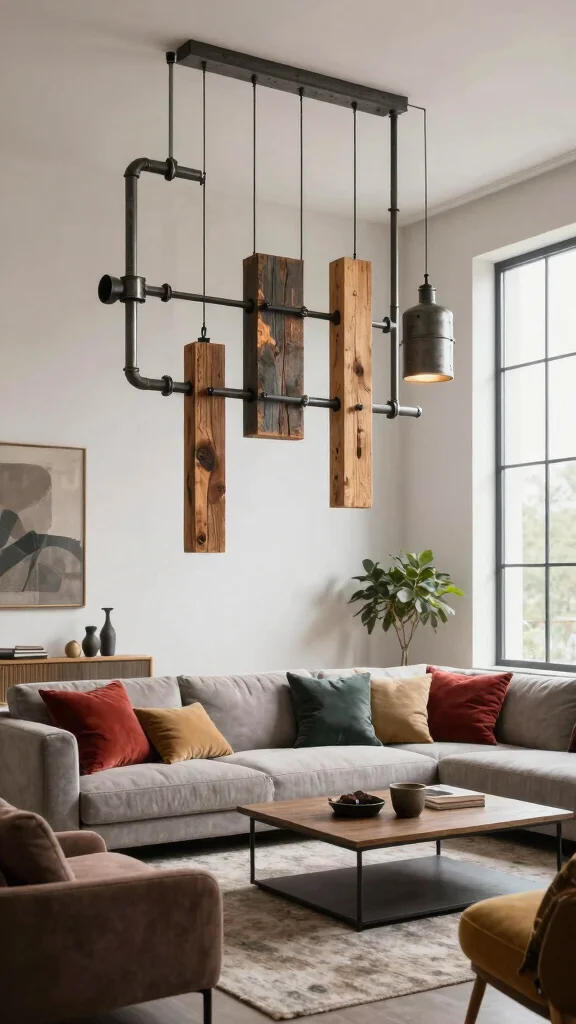 12 Living Room Light Fixture Ideas From Pendants to Chandeliers - 11. Industrial Pipe Fixtures 1