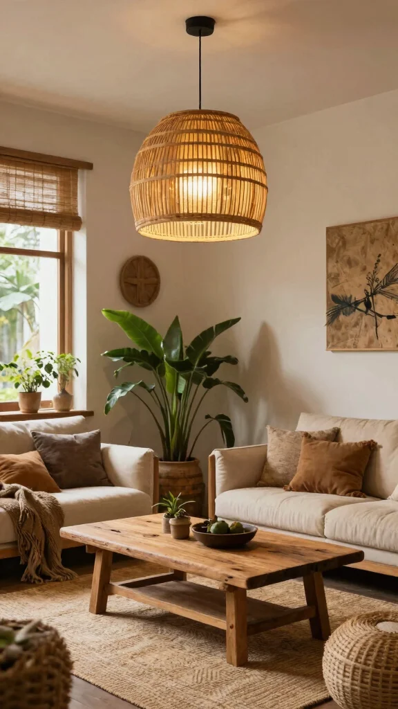 12 Living Room Light Fixture Ideas From Pendants to Chandeliers - 3. Bamboo and Wood Fixtures 1