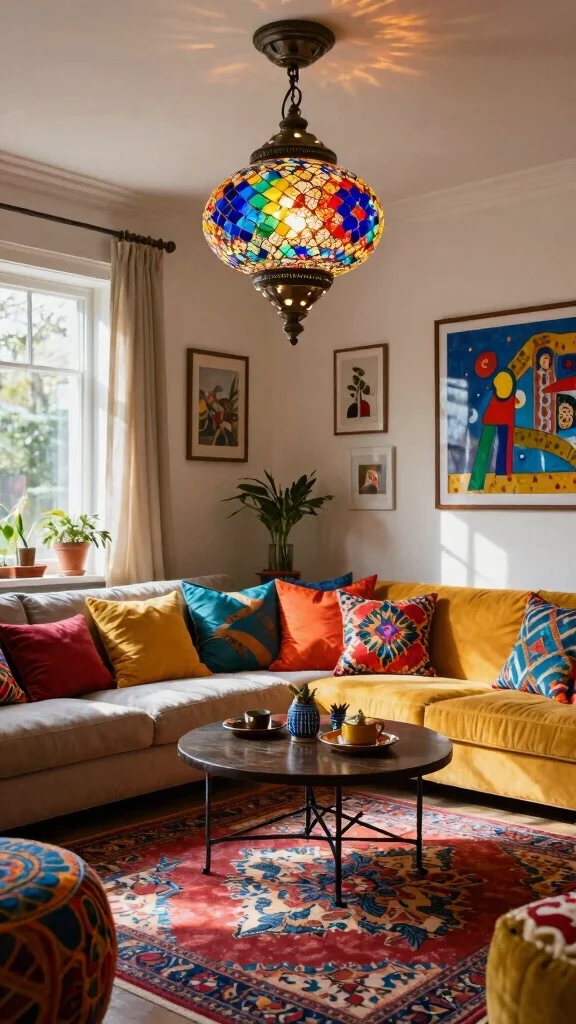 12 Living Room Light Fixture Ideas From Pendants to Chandeliers - 8. Colorful Mosaic Lighting 1