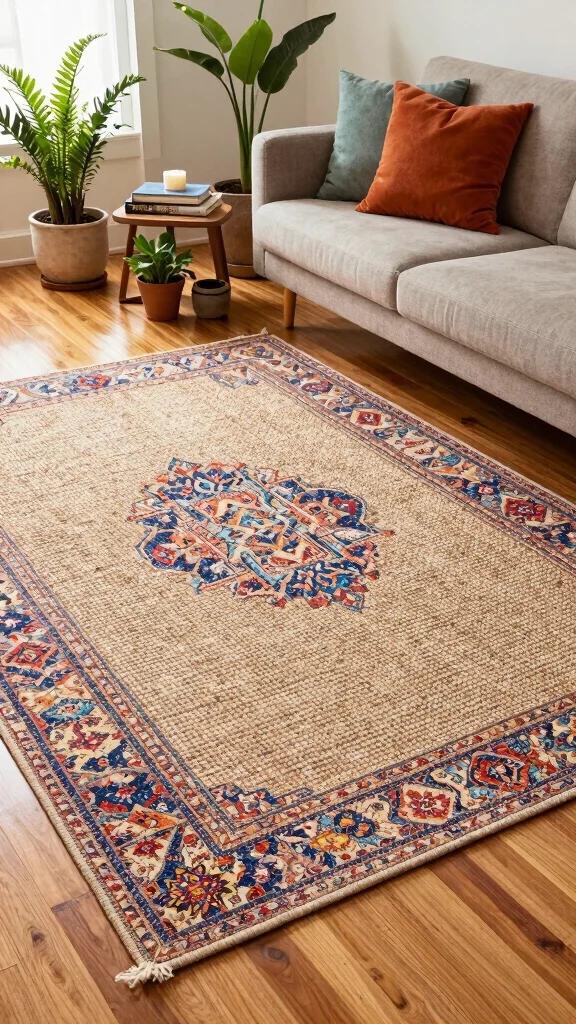 12 Living Room Rug Concepts for Hardwood Floors That Look Beautiful - 1. Natural Fiber Rugs for Eco-Friendly Vibes 1