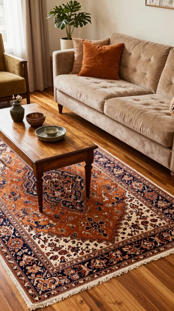 12 Living Room Rug Concepts for Hardwood Floors That Look Beautiful - 3. Vintage Persian Rugs for Timeless Elegance 1