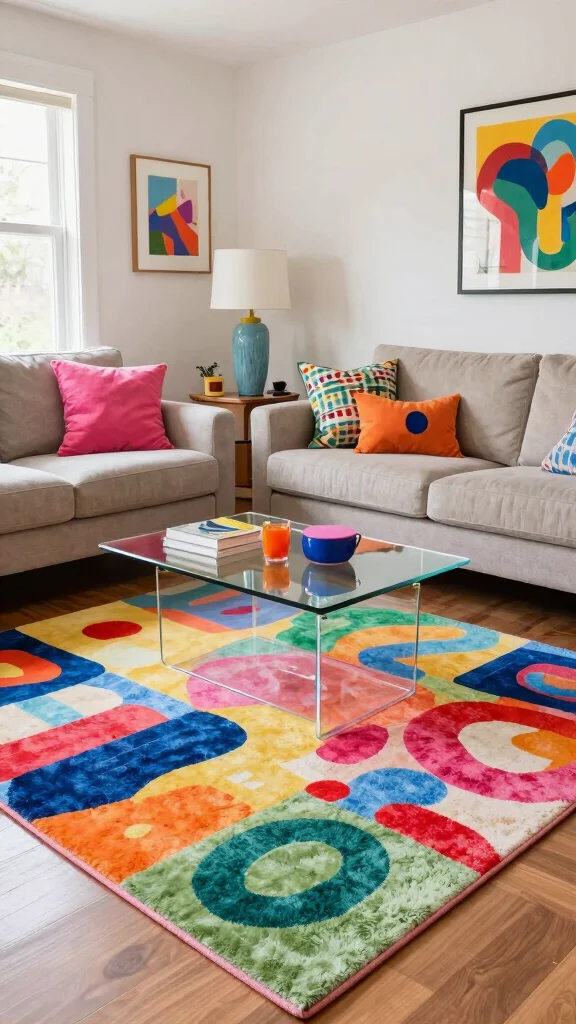 12 Living Room Rug Placement Ideas for Every Sofa and Coffee Table Layout - 7. Using Color to Create a Focal Point 1