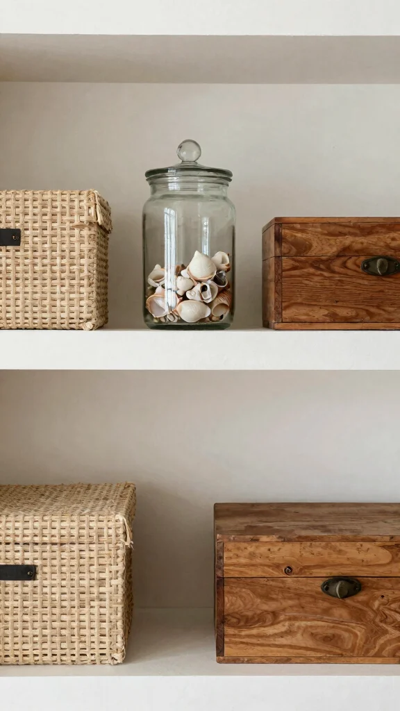 12 Living Room Shelf Decor Ideas for a Styled Curated Shelfie - 4. Use Unique Containers 1