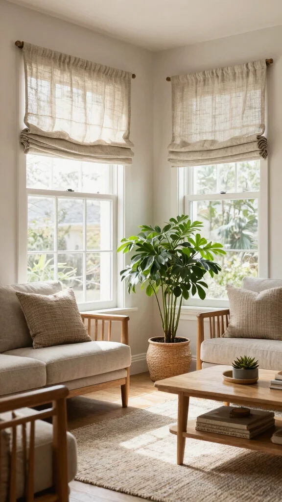 12 Living Room Valance Ideas for a Softened Finished Window Treatment - 1. Earthy Linen Valances 1