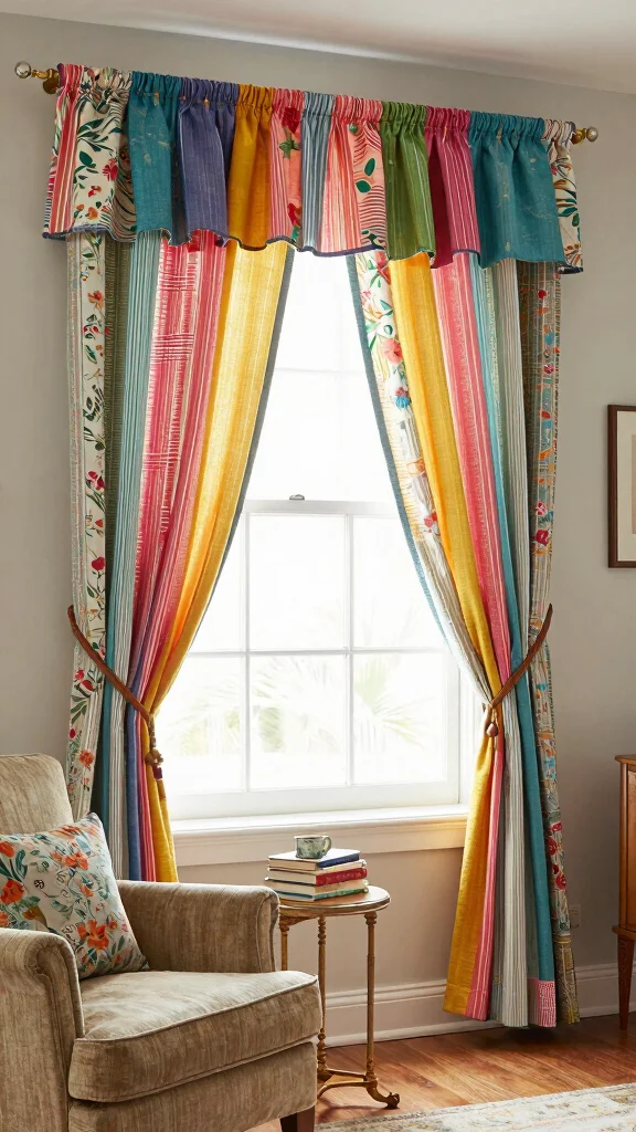 12 Living Room Valance Ideas for a Softened Finished Window Treatment - 2. Recycled Fabric Valances 1