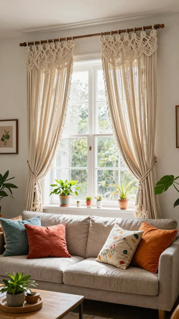 12 Living Room Valance Ideas for a Softened Finished Window Treatment - 4. Macramé Valances 1
