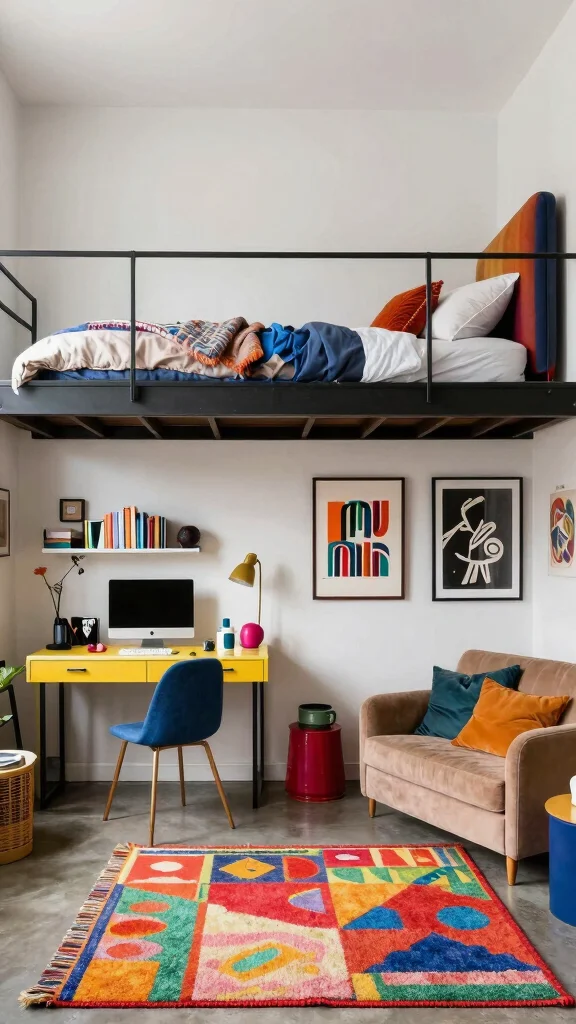 12 Loft Bed Bedroom Ideas for a Space-Smart Elevated Sleep Setup - 10. Eclectic Multi-Functional Space 1