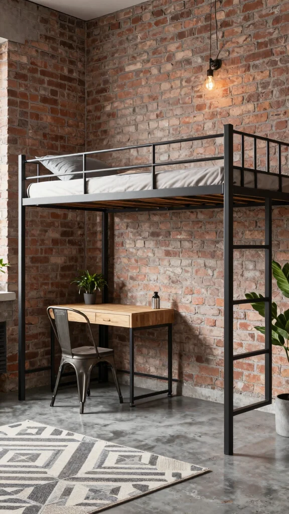 12 Loft Bed Bedroom Ideas for a Space-Smart Elevated Sleep Setup - 4. Minimalist Industrial Loft 1