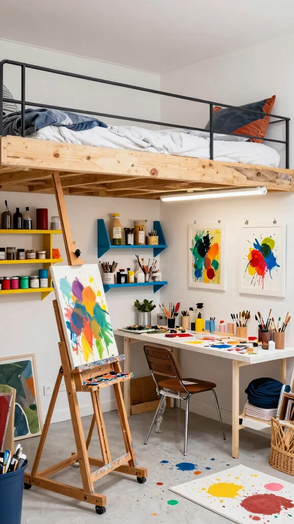 12 Loft Bed Bedroom Ideas for a Space-Smart Elevated Sleep Setup - 5. Artsy Studio Vibe 1