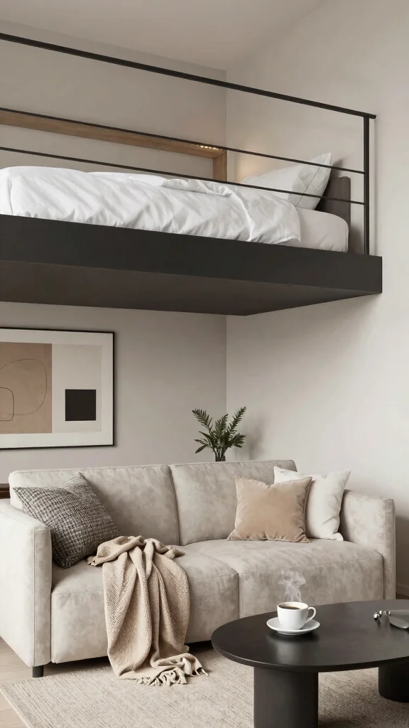 12 Loft Bed Bedroom Ideas for a Space-Smart Elevated Sleep Setup - 6. Chic Adult Retreat 1