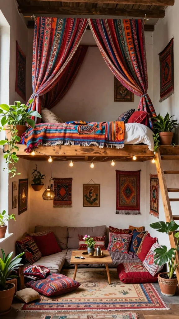 12 Loft Bed Bedroom Ideas for a Space-Smart Elevated Sleep Setup - 8. Vintage Bohemian Style 1