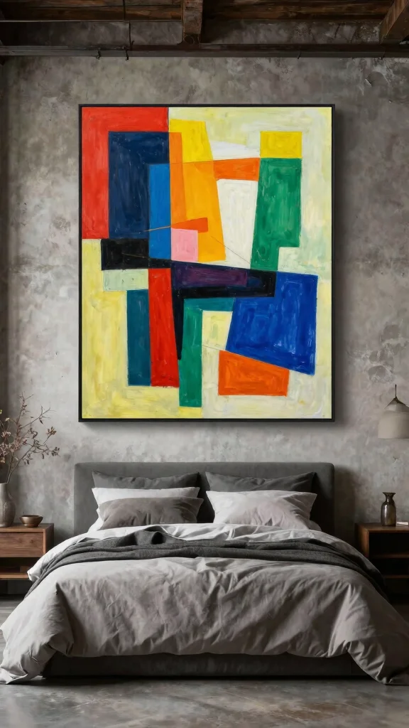 12 Loft Bedroom Ideas for an Open Industrial Space-Smart Interior - 11. Statement Art Pieces 1