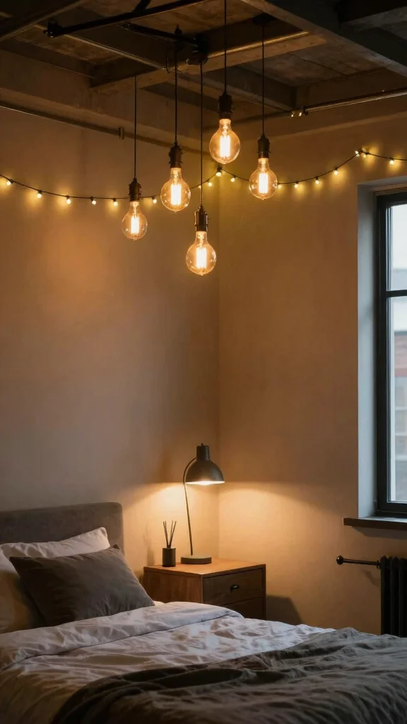 12 Loft Bedroom Ideas for an Open Industrial Space-Smart Interior - 9. Creative Lighting Solutions 1