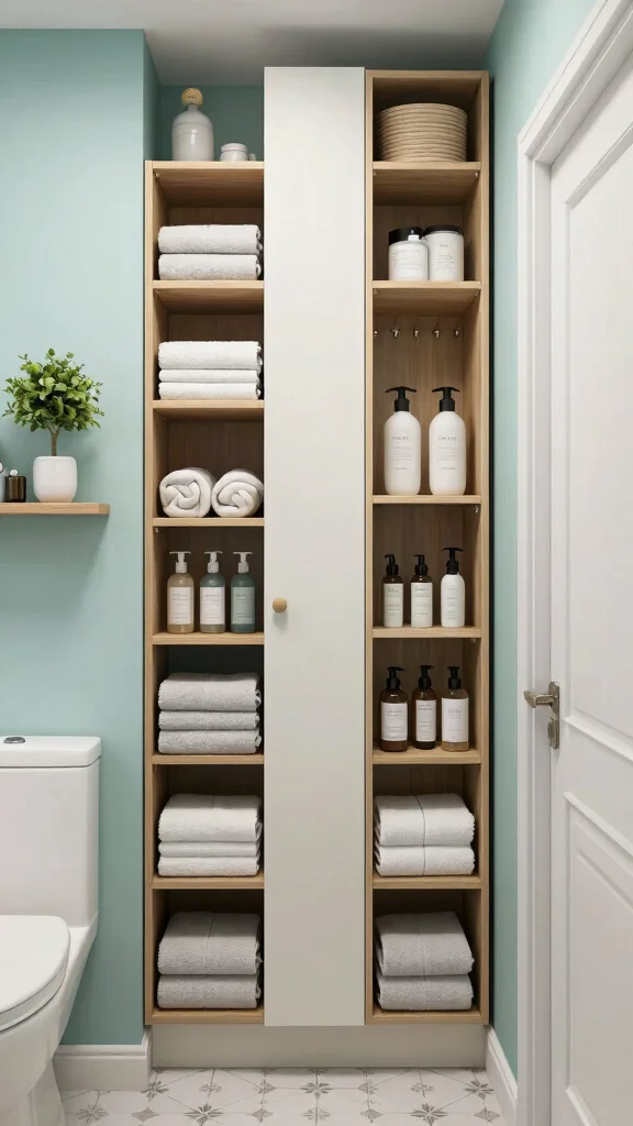 12 Narrow Bathroom Ideas for Long Awkward or Galley-Style Spaces - 1. Vertical Storage Solutions 1