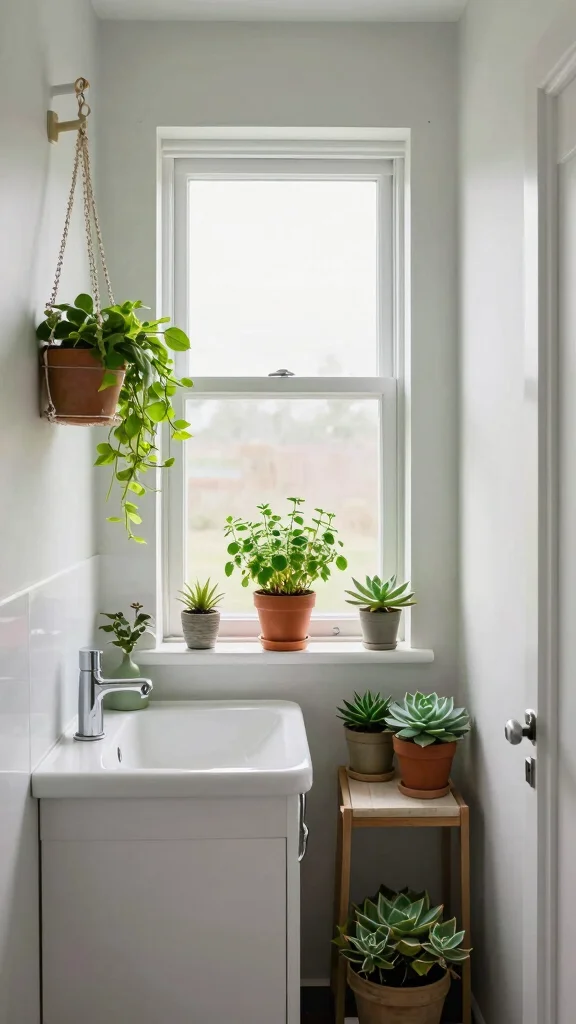12 Narrow Bathroom Ideas for Long Awkward or Galley-Style Spaces - 8. Plants for Freshness 1