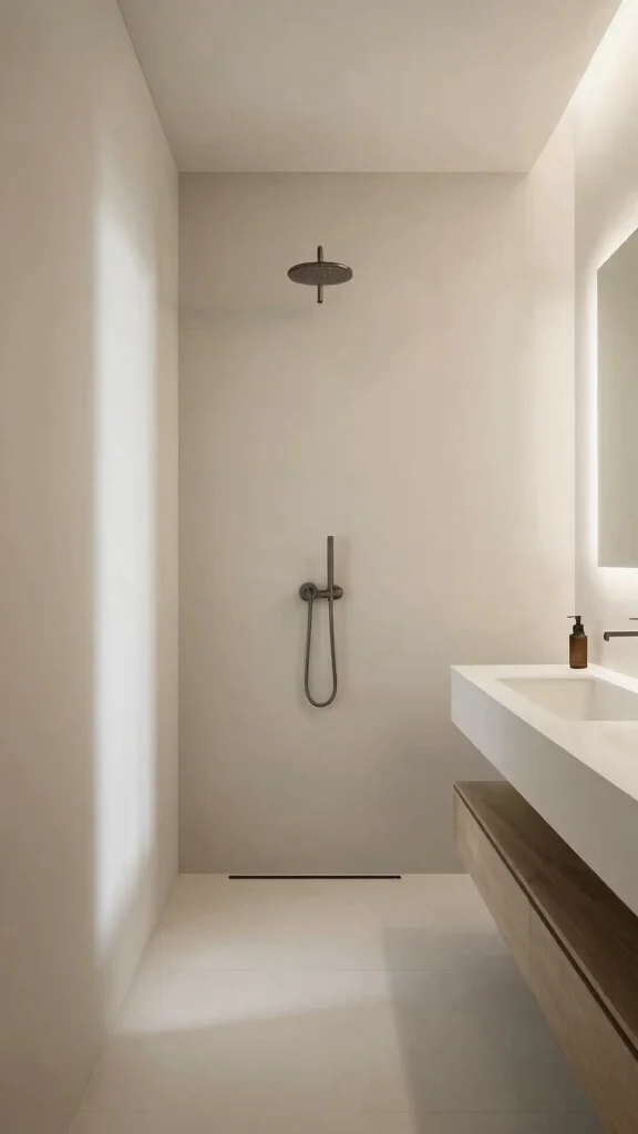 12 Narrow Bathroom Ideas for Long Awkward or Galley-Style Spaces - 9. Minimalist Decor 1