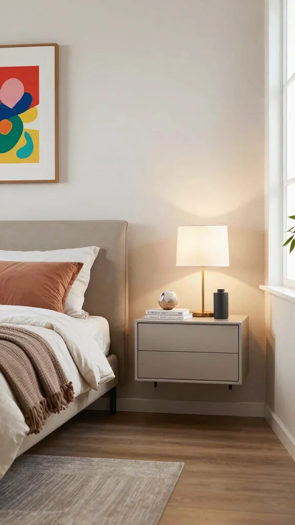 12 Queen Bed Small Bedroom Ideas for a Comfortable Stylish Layout - 1. Floating Nightstands for Spaciousness 1