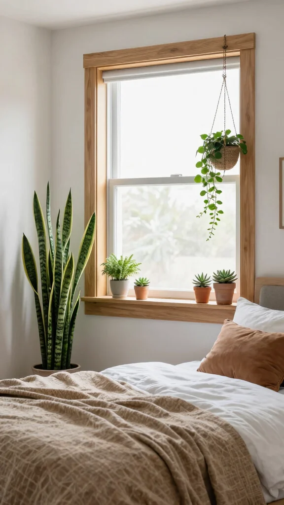 12 Rectangle Bedroom Layout Ideas for a Balanced Functional Space - 10. Incorporating Plants for Freshness 1