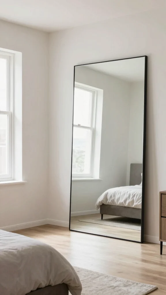 12 Rectangle Bedroom Layout Ideas for a Balanced Functional Space - 11. Utilizing Mirrors for Illusion of Space 1
