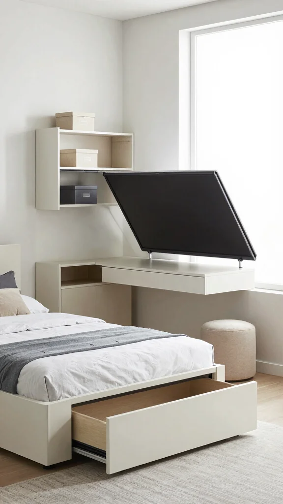 12 Rectangle Bedroom Layout Ideas for a Balanced Functional Space - 3. Multi-Functional Furniture 1