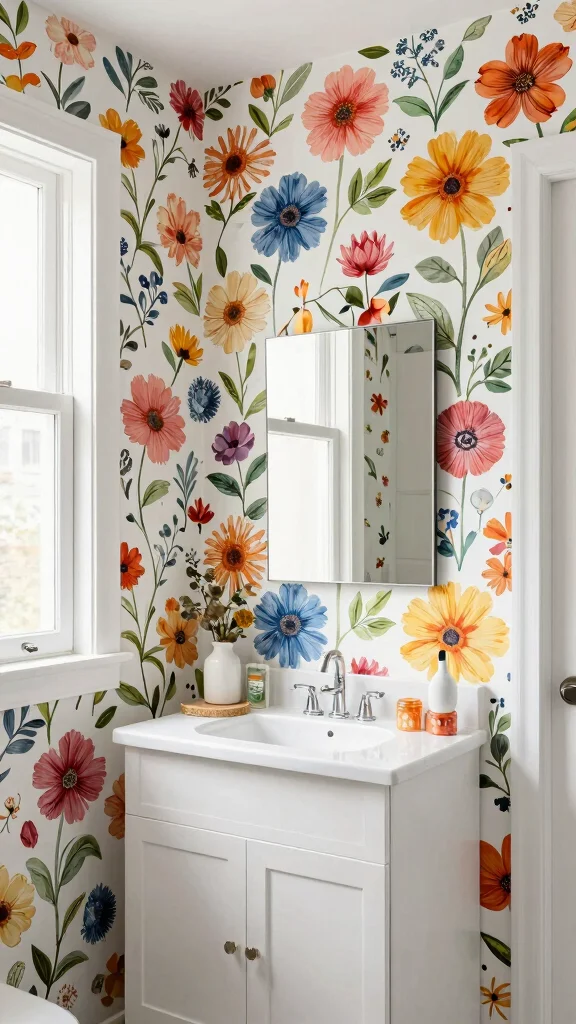 12 Rental Bathroom Ideas for a Stylish No-Drill Makeover - 1. Peel-and-Stick Wallpaper 1