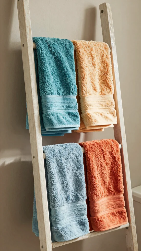 12 Rental Bathroom Ideas for a Stylish No-Drill Makeover - 10. Vibrant Towel Displays 1